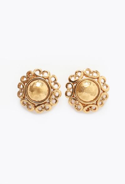 Saint Laurent Vintage Hammered Floral Clip Earrings - 1