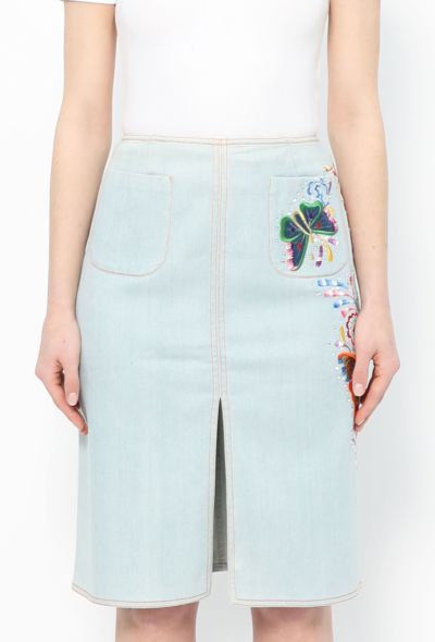 Dior 2002 Butterfly Embellished Denim Skirt - 2