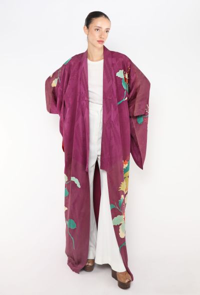 World Treasures Authentic Japanese Purple Floral Jacquard Kimono - 2