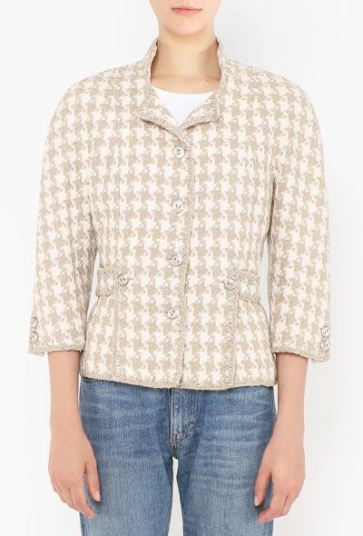 Chanel 2008 Houndstooth Beige Silk Tweed Jacket - 1