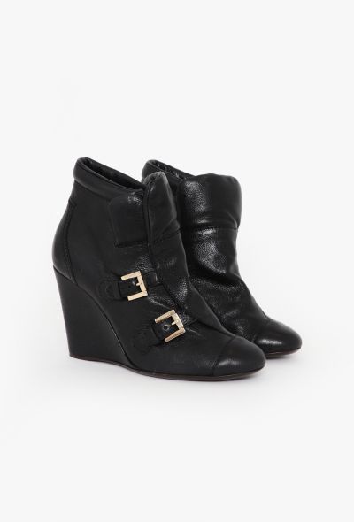 Chanel Leather Buckle Wedge Boots - 2