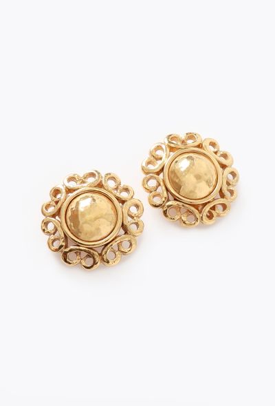 Saint Laurent Vintage Hammered Floral Clip Earrings - 2