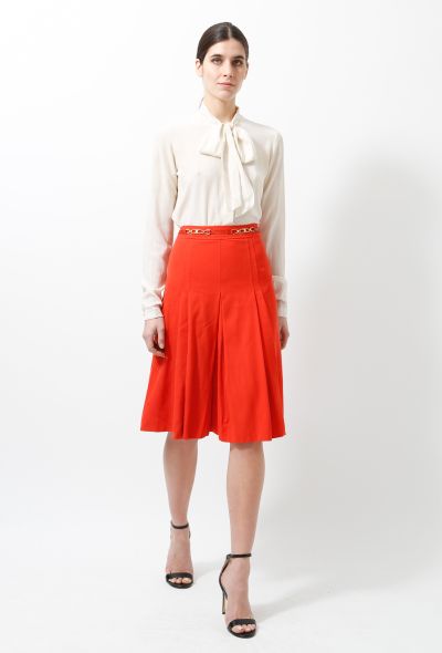 Céline 70s Orange Wool Pleated Skirt - 2