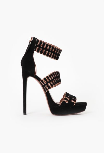 Alaïa S/S 2014 Black Suede Laser-Cut Sandals - 1
