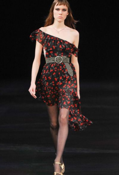 Saint Laurent S/S 2015 Cherry Silk Dress - 2