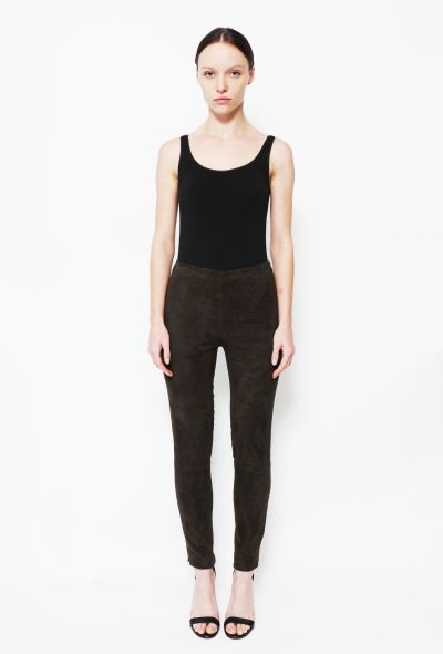 The Row Khaki 'Moto' Suede Trousers - 1