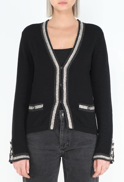 Chanel Black Cashmere Lamé Trim Cardigan - 1