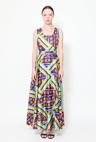 Graphic Belted Satin Dress - 1