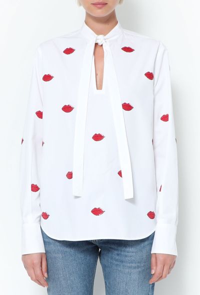 Valentino 2020 Cotton Lip Appliqué Blouse - 1
