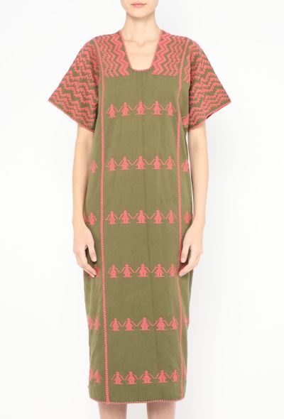 World Treasures Authentic Mexican Embroidered Green Cotton Kaftan - 2