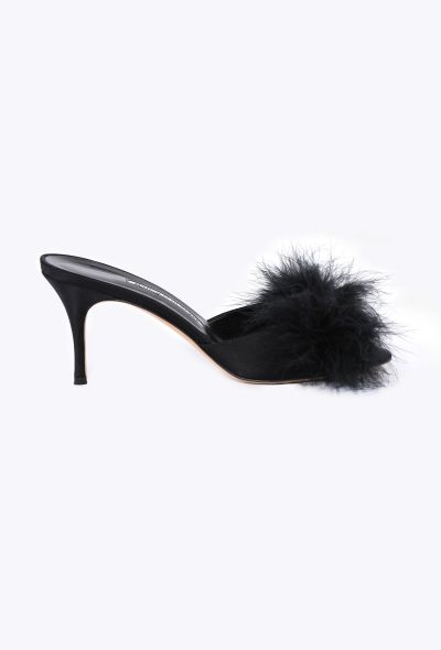 Manolo Blahnik Lima Satin Feather Mules - 1