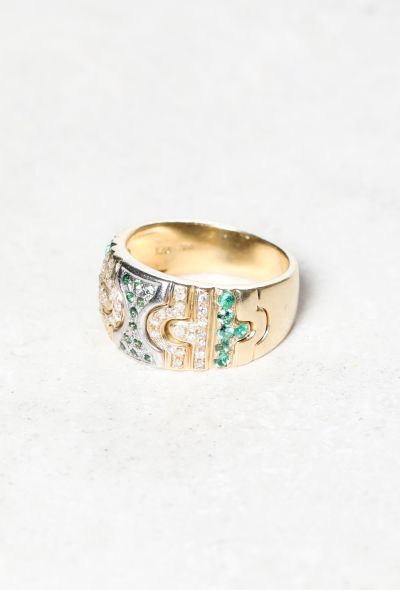 Vintage Fine Jewelry 18k Gold, Diamond, Emerald & Garnet Ring - 2