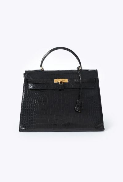 Hermès Rare 1970  Black Porosus Kelly Sellier 35 - 1