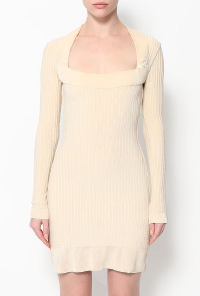Alaïa 90s Ivory Ribbed Knit Dress - 2
