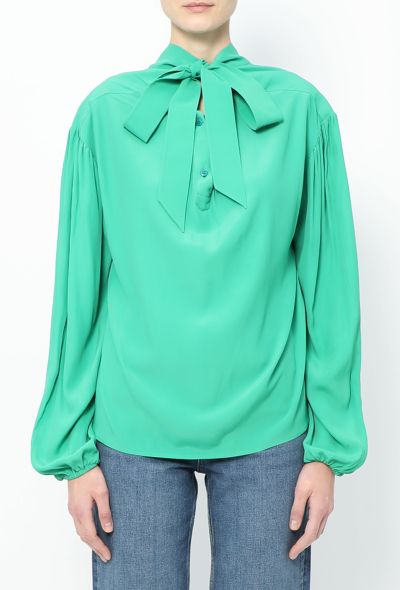 Balenciaga 2016 Silk Lavallière Blouse - Green - 2