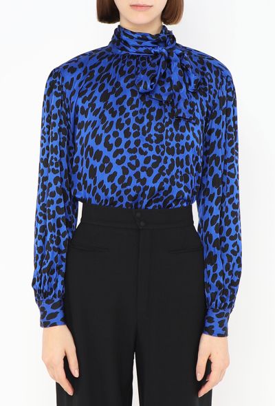 Saint Laurent Leopard Silk Lavallière Blouse - 1