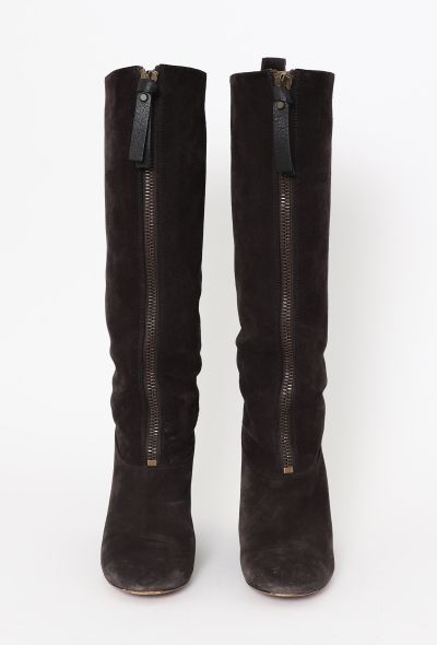 Chloé Brown Suede Front-Zip Knee-High Boots - 2