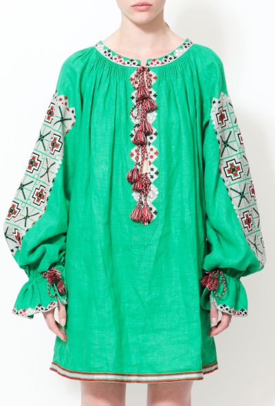 Vita Kin Embroidered Linen Tassel Tunic – Green - 2