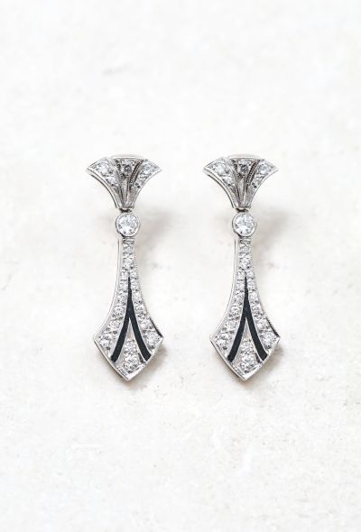 Vintage Fine Jewelry Art Deco 18k Gold & Diamond Pendant Earrings - 1