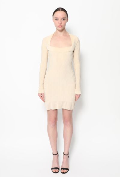 Alaïa 90s Ivory Ribbed Knit Dress - 1