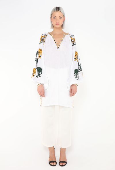 Vita Kin Embroidered White Linen Tunic Top - 2