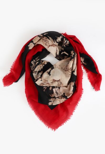 Saint Laurent Vintage Fringed Floral Scarf - 1