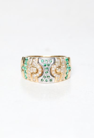 Vintage Fine Jewelry 18k Gold, Diamond, Emerald & Garnet Ring - 1