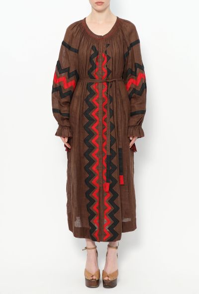 Vita Kin Embroidered Linen Kaftan Brown - 2