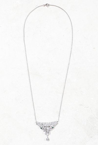 Vintage Fine Jewelry Platinum, 18k White Gold, Diamond and Emerald Necklace - 2