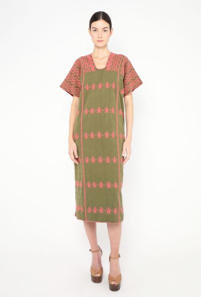 World Treasures Authentic Mexican Embroidered Green Cotton Kaftan - 1