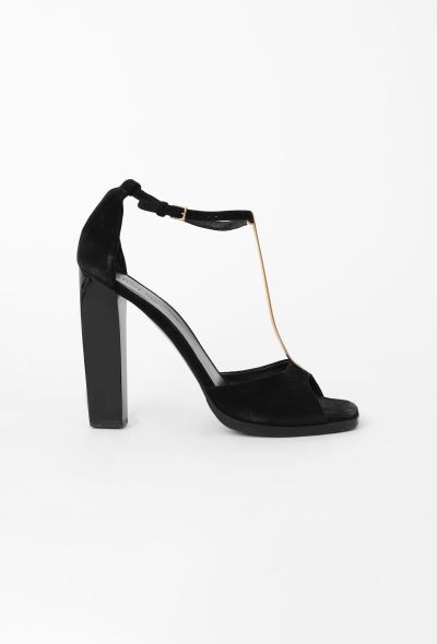 Céline Metallic T-Strap Suede Sandals - 1