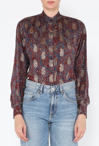 Saint Laurent Paisley Print Lamé Blouse, 1970s - 1