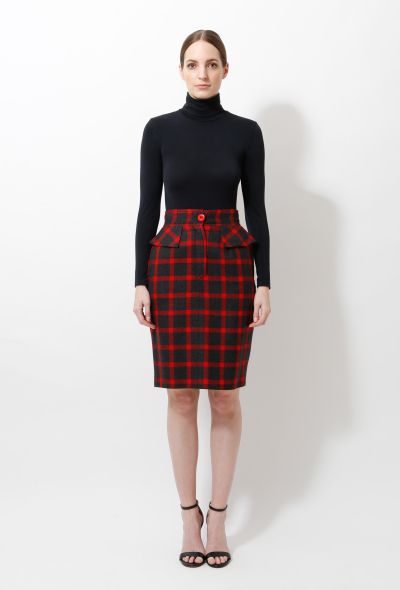 Valentino 90s Checkered Peplum Wool Skirt - 1