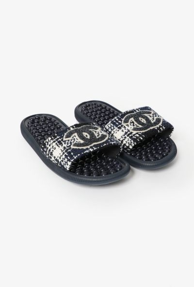 Chanel 2018 Tweed 'CC' Slides - 2