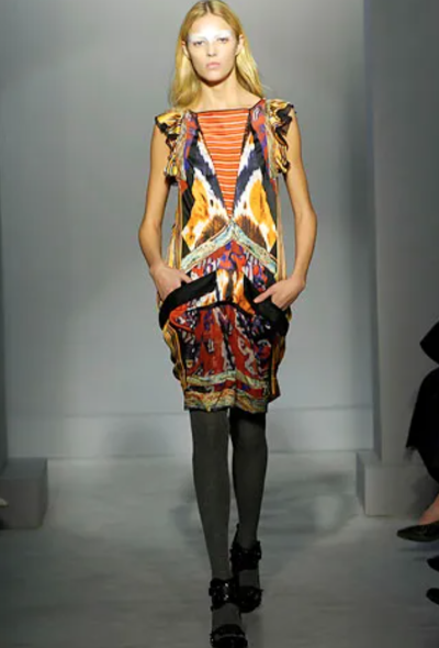 Balenciaga F/W 2007 Floral Yellow Silk Dress - 2