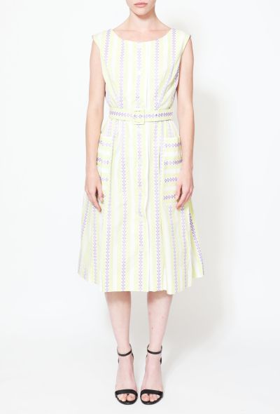 50s Embroidered Stripe Belted Day Dress - 2