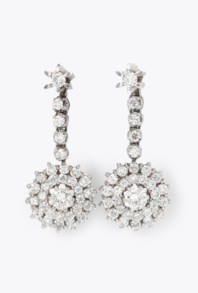 Vintage Fine Jewelry Vintage 18k White Gold Diamond Cluster Drop Earrings - 1
