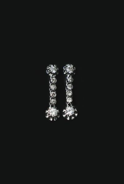Vintage Fine Jewelry Art Deco 18k Gold and Diamond Sleeper Earrings - 2