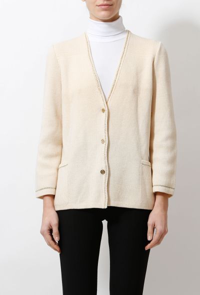Ted Lapidus Metallic Trim Cream Cardigan - 1
