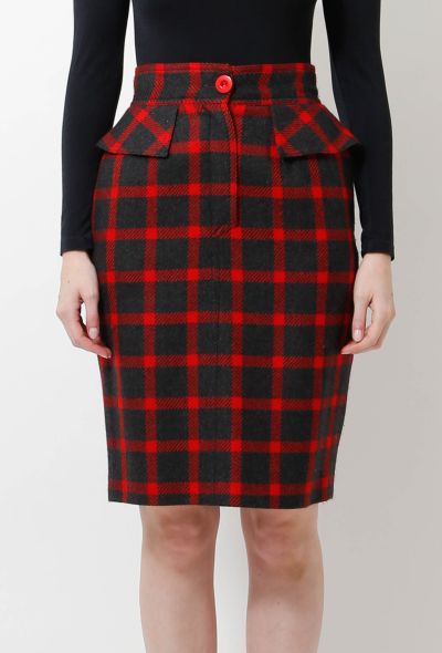 Valentino 90s Checkered Peplum Wool Skirt - 2
