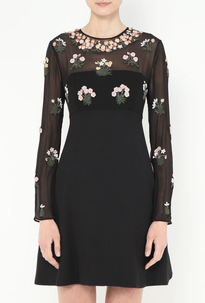 Valentino Floral Beaded A-Line Dress - 2
