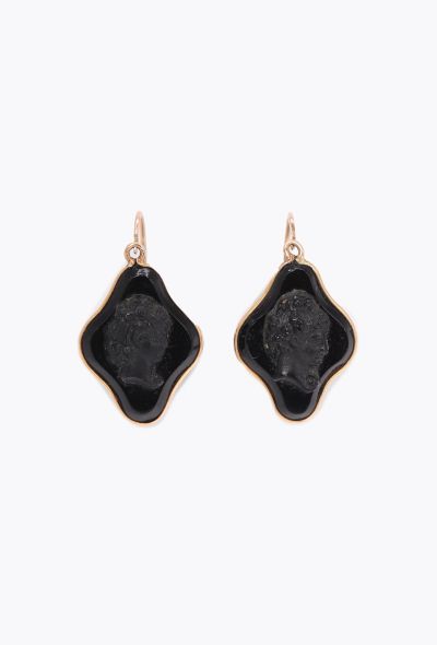Vintage Fine Jewelry Antique 18k Rose Gold & Sardonyx Cameo Dormeuses - 1