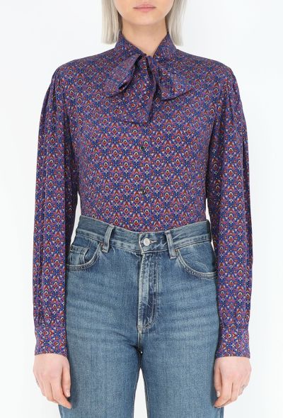 Saint Laurent '70s Printed Silk Lavallière Blouse - 1