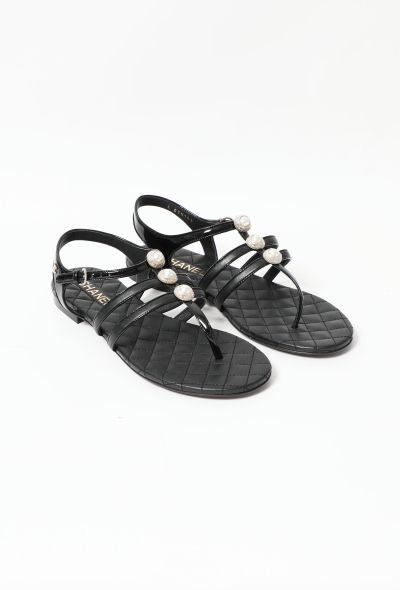 Chanel 2022 Pearl Embellished Leather Sandals - 2