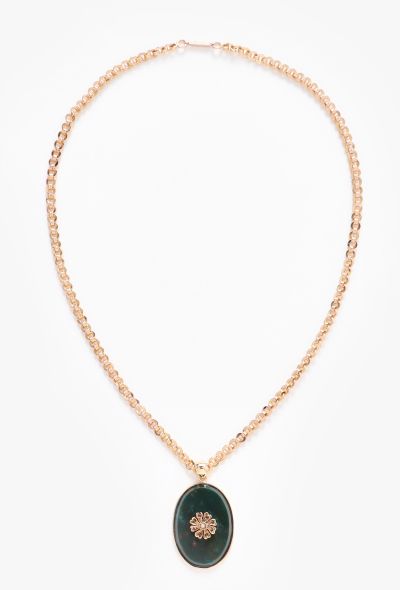 Vintage Fine Jewelry Antique 18k Yellow Gold & Jaspe Sanguin Floral Necklace - 1