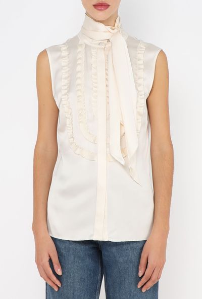 Chanel Ruffled Silk Lavallière Ivory Blouse - 2006 - 2