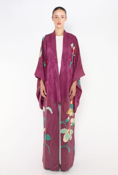 World Treasures Authentic Japanese Purple Floral Jacquard Kimono - 1