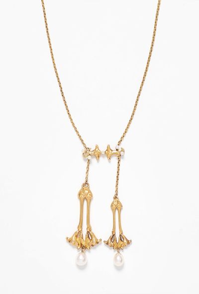 Vintage Fine Jewelry Art Nouveau 18k Yellow Gold & Pearl Necklace - 1