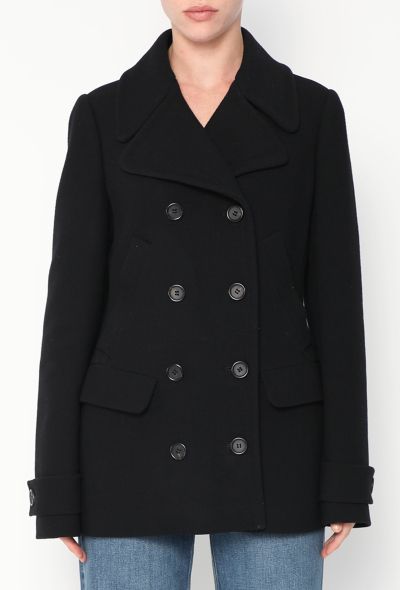 Prada Black Double-Breasted Wool Peacoat - 1