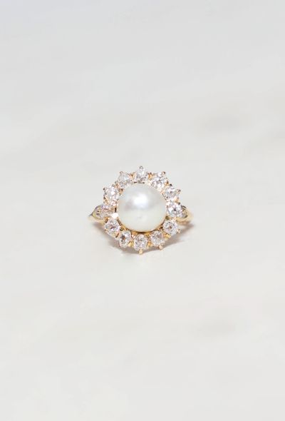 Vintage Fine Jewelry Antique 18k Gold, Fine Pearl & Diamond Daisy Ring - 2